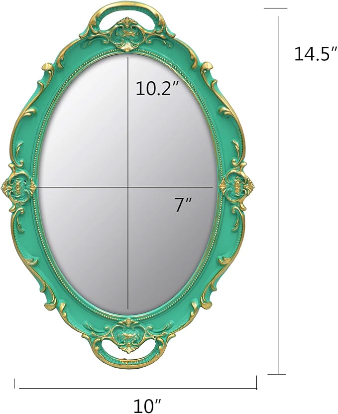 YCHMIR Vintage Mirror Small Wall Mirror 14.5 x 10 inches Oval Green