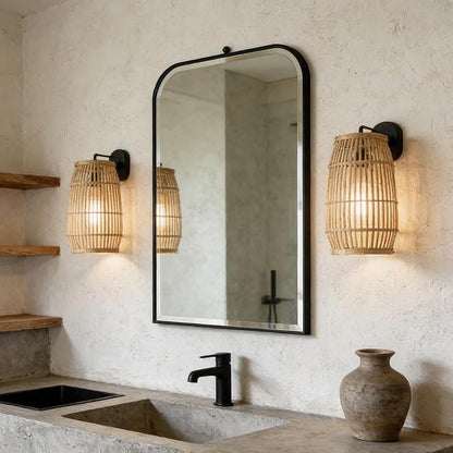 POZINO Rectangle Beveled Mirror, 22"x35" Premium Bathroom Mirror Over Sink, Vanity Mirrors with Stainless Steel Frame, Modern Wall Mirrors for Living Room Bedroom Entryway Hallway Fireplace