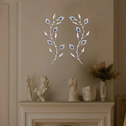 sxnzequnze 2 Sets Leaf Wall Art for Home Metal Bling Rhinestones Ready to Hang Tree Branch Leaves Olive Vine Wrought Iron Hanging Sculpture Pieces Wall Decor Pcs - 16.5in