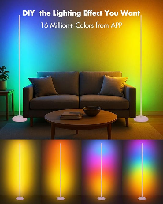 Corner Floor Lamp RGB, Smart LED Corner Lamp with APP & Remote Control, Floor Lamp Dimmable with 16 Million Colors, Music Sync, Standing Lamps for Living Room, Bedroom - Silver