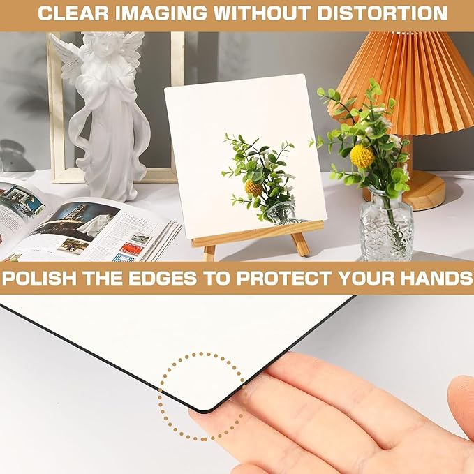 JUNEBRUSHS 4 Pack Self Adhesive Acrylic Mirror, 8 x 8 Inch Mirror Tiles,Flexible Plastic Mirror Sheets Wall Stickers,2MM Thick Mirrors