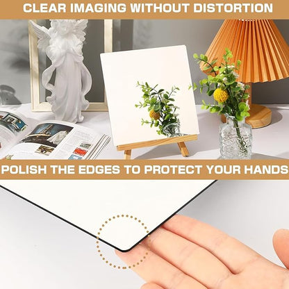 JUNEBRUSHS 4 Pack Self Adhesive Acrylic Mirror, 8 x 8 Inch Mirror Tiles,Flexible Plastic Mirror Sheets Wall Stickers,2MM Thick Mirrors