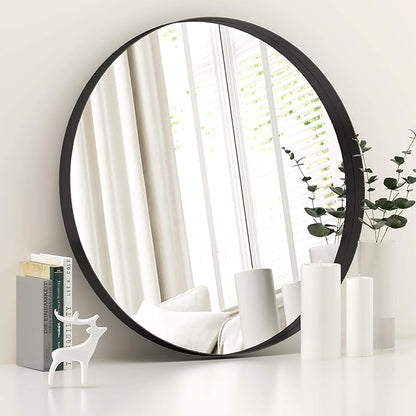 LYYYXGYP Black Round Wall Mirror for Bathroom 30x30 Inches Stainless Steel Metal Frame Mirror for Wall Hanging Wall Mounted Mirror