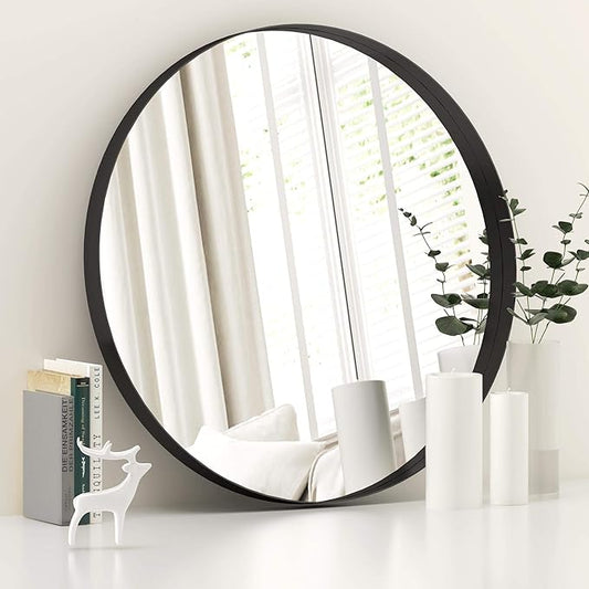 LYYYXGYP Black Round Wall Mirror for Bathroom 30x30 Inches Stainless Steel Metal Frame Mirror for Wall Hanging Wall Mounted Mirror
