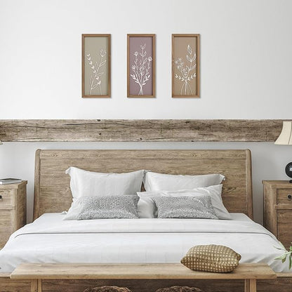 pechpell Set of 3 Wooden 3D Flower Wall Art Wood Framed, 15.7×7.1 Inch Floral Boho Wall Decor, Rustic Farmhouse Home Artwork for Bedroom Bathroom Living Room Kitchen Decorations