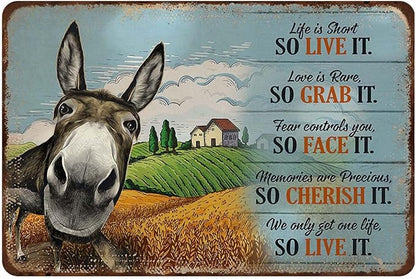 Mocozim Rustic Retro Metal Tin Sign Donkey Life is Short So Live It Love is Rare So Grab It Vintage Metal Tin Sign Wall Art Wall Poster Plaque Decor for Pub,Club,Bar,Restaurant,Coffee 8x12inch
