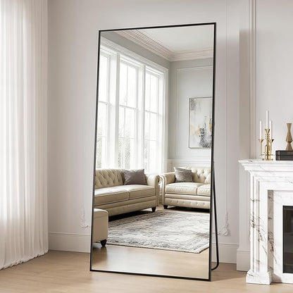 Large Full Length Mirror, 71"x30" Floor Mirror with Stand, Big Full Body Mirrors for Bedroom, Hanging Mounted for Living Room Cloakroom, Shatterproof Tempered Glass Floor Mirror, Black