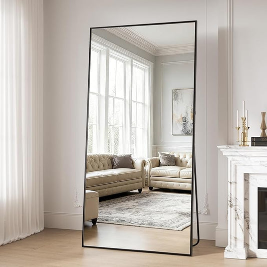Large Full Length Mirror, 71"x30" Floor Mirror with Stand, Big Full Body Mirrors for Bedroom, Hanging Mounted for Living Room Cloakroom, Shatterproof Tempered Glass Floor Mirror, Black