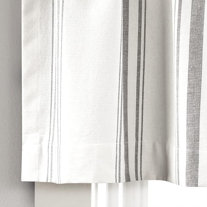 Lush Decor Farmhouse Stripe Yarn Dyed Recycled Cotton Window Curtain Valance, 18" L x 52" W, Gray - Classic Modern Rustic Charm - Eco Friendly Cotton Fabric