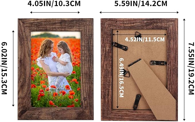 PETAFLOP Wooden 4x6 Picture Frame Set of 7, Rustic Frames Display 4 by 6 Inch Photo for Wall or Tabletop