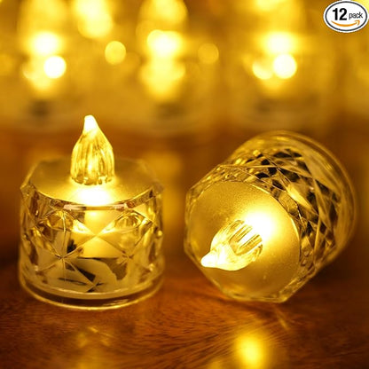 SupBri 12 Pack Crystal LED Tea Light Candles, Battery Operated, Flameless, Kids & Pets Friendly, Long Battery Life, Modern Design for Decoration, Wedding, Party, Dating, Festival Celebration, Dinner