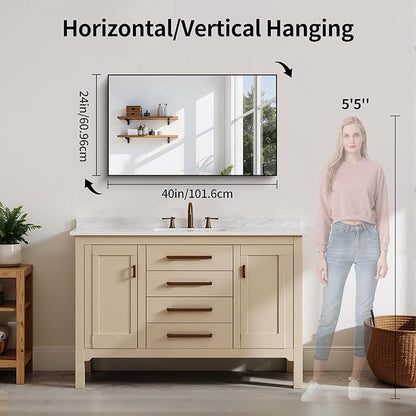 YIROMAN Bathroom Mirror 24"x40", Matte Black Bathroom Mirror for Over Sink with Aluminum Frame, Rectangular Vanity Mirror with Right Angles, Wall Mirror Hangs Horizontal or Vertical, Shatterproof