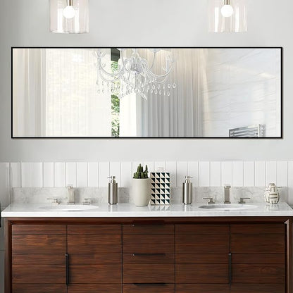 NeuType 64"x21" Full Length Mirror Floor Mirror with Standing Holder Aluminum Alloy Frame Bedroom Dressing Mirror Standing Hanging or Leaning Against Wall, Black
