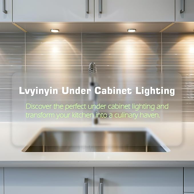 Under Cabinet Puck Lighting Kit, Atmosphere Ambiance Lighting, Dimmable Wireless RF LED Remote Control, Daisy Chain Linable, AC120V to DC12V, Hardwired or Wall Plug, 6 Lights, Daylight
