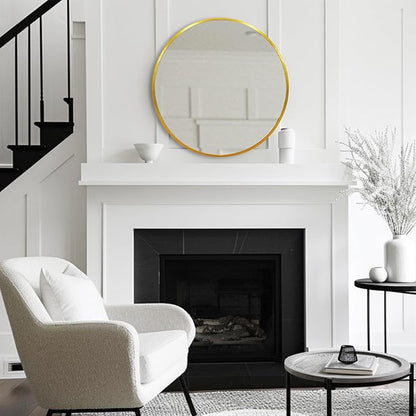 Gold Circle Mirror 30 inch, Round Gold Mirror, Round Wall Mirrors Metal Frame, Circle Wall Mirrors for Bathroom, Living Room, Hallway, Vanity, Over Sink