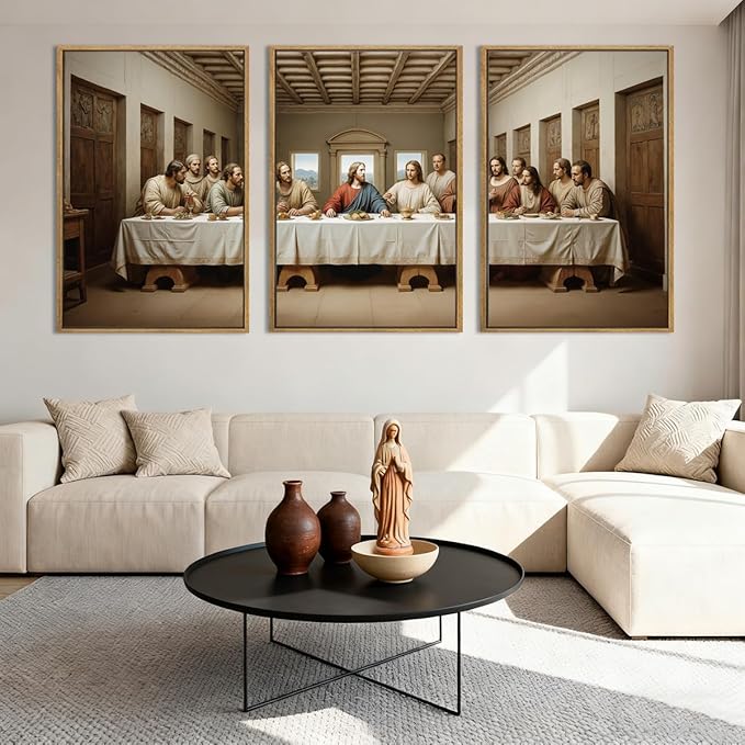 The Last Supper Canvas Wall Art Framed Christian Wall Decor 24x36 Inch Framed Jesus Religious Painting Modern Bible Pictures Set of 3 for Living Room Bedroom Hallway Office