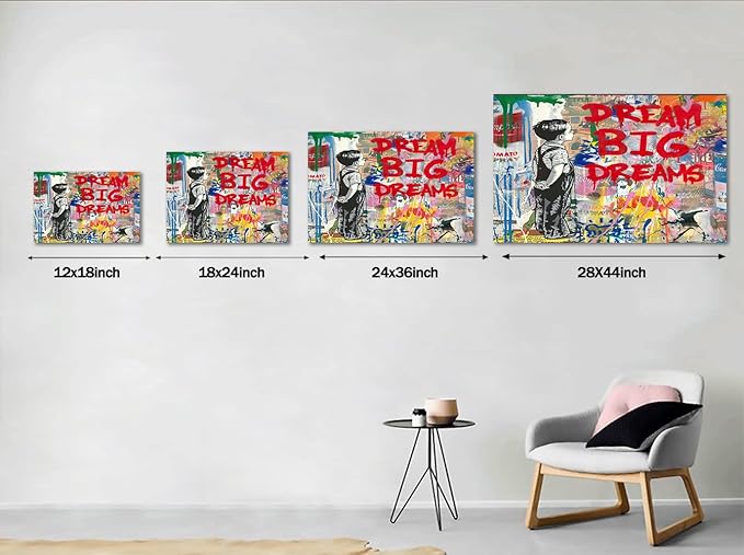 Yatsen Bridge Banksy Wall Art Canvas, Dream Big Dreams Picture, Graffiti Poster and Print Modern Pop Street Graffiti Home Decorations Ready to Hang - 44x28 inch