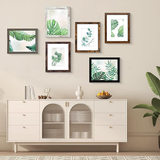 SESEAT 8x10 Picture Frame Set of 6, Display Pictures 5x7 With mat or 8x10 Without Mat, Mix Multi Color