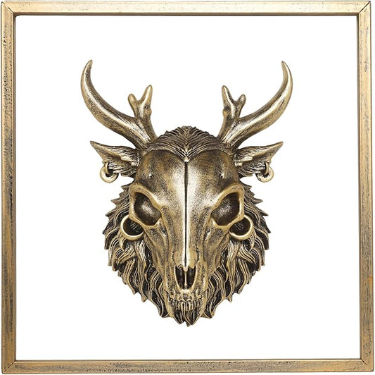 JJALIGHTS Exquisite Resin Animal Head Wall Sculpture (Gift Metal Frame) - Imitation Copper Vintage Decor for Living Room, Bedroom & Office | Decorative Wall Hanging Art (Wendigo)
