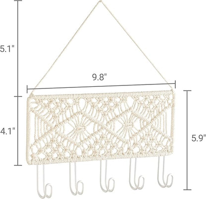 Mkono Key Holder for Wall Decorative Small Macrame Key Holder Boho Home Decor 5 Hooks Display Key Hanger for Entryway, Hallway, Bedroom, Living Room