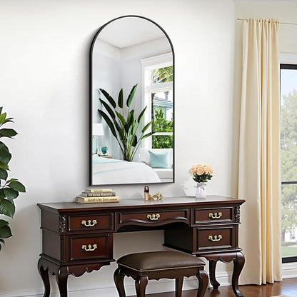 CIRCUMI Arched Wall Mirror, 22"x44" Black Arched Mirror with Tempered Glass, Metal Frame, Large Size for Bathroom, Living Room,Entryway,Over Sink, Arch Mirror for Decor,Shatterproof&Crystal-Clear
