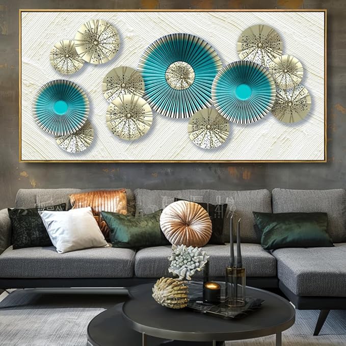 Wall Art Simple Wall Decor Teal Blue and Yellow Canvas Painting Abstract Wall Art for Bedroom Living Room Dining Room Home Office Decor 30"x60" with Framed