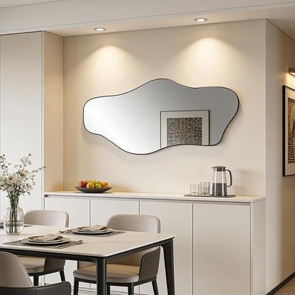 Large Irregular Mirror, 54.5"x24" Asymmetrical Tempered Glass Mirror, Modern Abstract Frameless Mirrors for Living Room Bedroom Hallway Entryway, Hangs Vertically or Horizontally