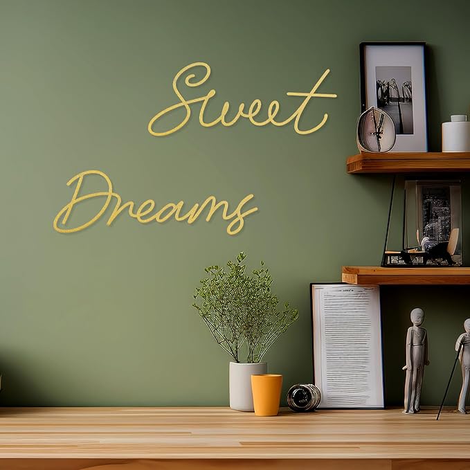 Zzbakress Sweet Dreams Wall Decor For Bedroom, Black Metal Above Bed Wall Decor Large Modern Living Room Farmhouse Sign Wall Decorations For Office Home Bedroom Art (Gold, Farmhouse)