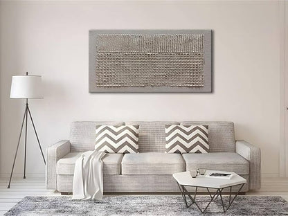 Slyart 100% Hand-Painted Beige and White Texture Abstract Wall Art Oil Painting 48x24 inch Contemporary Minimalist Art Home Wall Decoration Painting