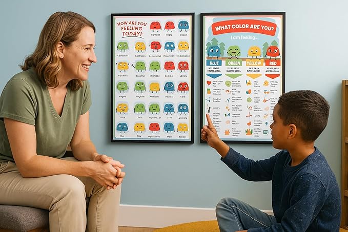 ajdvart Feelings Chart for Kids & Teens - How Are You Feeling Today 2 Posters Set Mental Health Emotions Posters for Therapy, Calm Down Corner, Classroom - Unframed Canvas 12"x16"