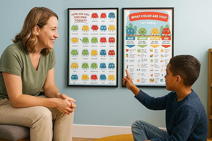 ajdvart Feelings Chart for Kids & Teens - How Are You Feeling Today 2 Posters Set Mental Health Emotions Posters for Therapy, Calm Down Corner, Classroom - Unframed Canvas 12"x16"