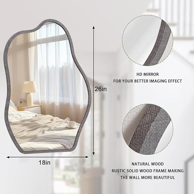 Irregular Wood Frame Asymmetrical Wall Mirror - Modern Unique Cloud Wall Mirror - Decorative Vanity Bathroom Living Room Bedroom Entryway Hallway Artistic Mirror - 26"x18"