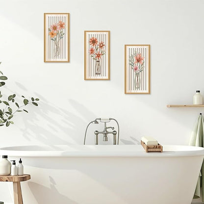 Celestdeco 3 Pcs Boho Flower Market Wall Decor Floral Botanical Modern Wood Wall Art Bohemian Floral Hanging Decor Abstract Minimalist Wooden Art for Living Room Bedroom Office 7.9 x15.8 Inch