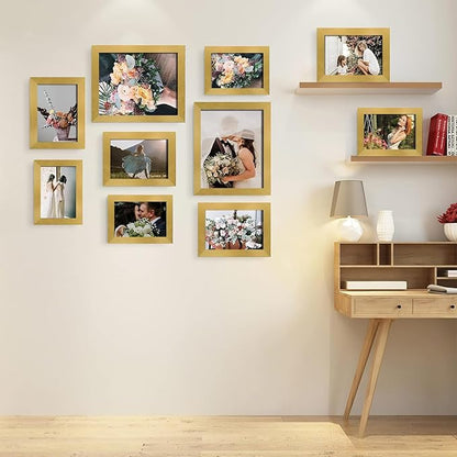 LUCKYLIFE Picture Frames Collage Wall Decor 10-Pack, Gallery Wall Frame Set with 8x10 5x7 4x6, Gold