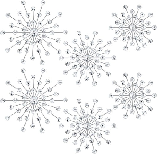 Barydat 6 Pcs Metal Starburst Wall Decor Bling Crystal Wall Art Rhinestone Sunburst Home Decoration No Punch Starburst Hanging Diamond Accents for Living Room Bedroom(25cm, 20cm, 15cm,Silver)