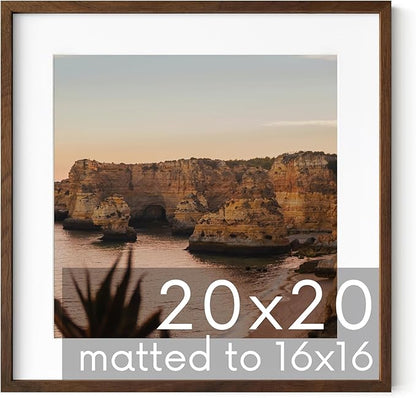 HAUS AND HUES Walnut Oak Wood 20x20 Picture Frame Matted to 16x16 - Square Frame with Plexiglass, Premium Wall Display Frame (20x20 in, Walnut, Set of 1)