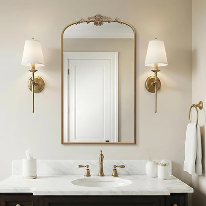 Besdomus Vintage Gold Arched Mirror: 24"x42" French Large Arch Gold Antique Wall Mounted Mirror - Traditional Ornate Home Decor for Entryway/Fireplace/Bathroom - Idea for High-Income Homemakers