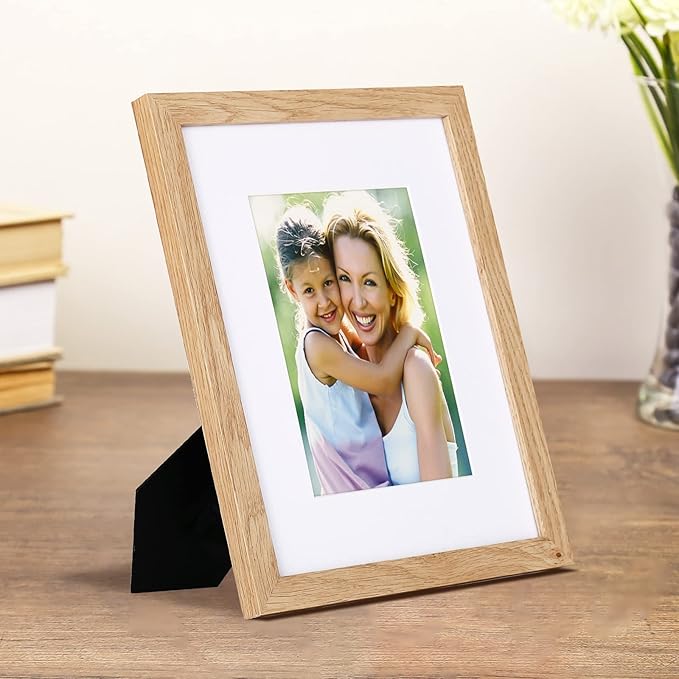 8x10 Picture Frame Set of 4, Made of Perspex Glass, Display Picture 5x7 with Mat or 8x10 without Mat, Wood Grain Photo Frame for Wall Mounting or Tabletop Display for Birthday Christmas Gifts