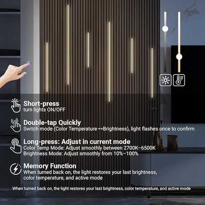 HAMRVL Black CCT LED Recessed Lighting Kit, 6 PCS Tunable 2700k-6500k Wall Panel Lights with Smart Switch, Self-Adhesive, Dimmable, for Wood Slat Wall Panels, Headboards, Stairs, Living Room, Bedroom
