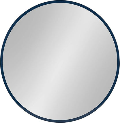 Kate and Laurel Travis Round Wood Wall Mirror, 21.6" Diameter, Navy Blue, Modern Wall Décor Accent