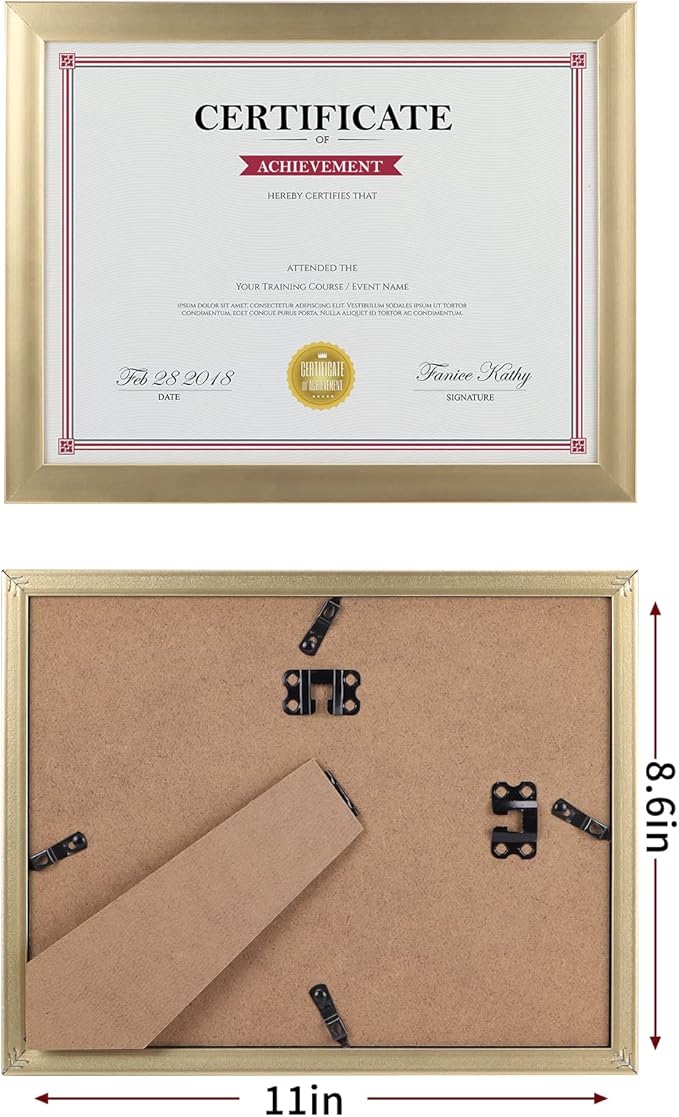 Giftgarden 8.5x11 Picture Frame Gold Set of 12, Multi Modern 8.5 x 11 Frames Bulk for Award Certificate Document Diploma, Wall or Tabletop Display
