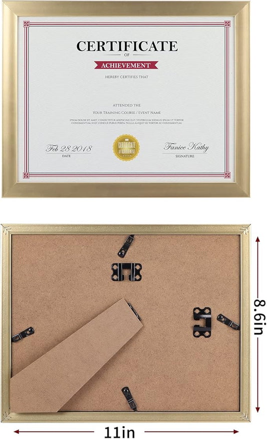 Giftgarden 8.5x11 Picture Frame Gold Set of 12, Multi Modern 8.5 x 11 Frames Bulk for Award Certificate Document Diploma, Wall or Tabletop Display