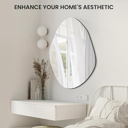 TRAHOME Irregular Asymmetrical Wall Mirror for Living Room Bathroom Entryway, Modern Decorative Mirror Hanging (Hook Style, 36'' x 24'')