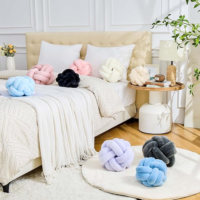Knot Pillow Ball, Soft Home Decorative Throw Pillows Cushion, Round Changeability Knotted Pillows, Modern Home Handmade Cushions for Bedroom, Sofa, Couch (8 Inch,Pink)