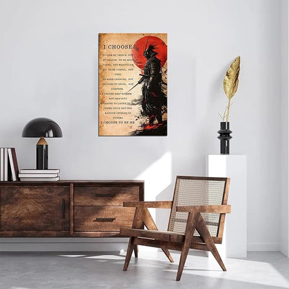 Japanese Samurai Wall Art Poster Motivational Quotes - I CHOOSE - Vintage Inspirational Pictures Canvas Prints Painting for Men Bedroom Living Room Office Japan Themed (18''W x 24''H)