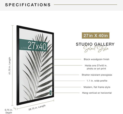 MCS Studio Gallery Movie Poster Frame 27x40 Black Woodgrain Engineered Wood, Vertical & Horizontal Wall Hanging Large Picture Frame for Photos, Artwork & Custom Posters (1-Pack)