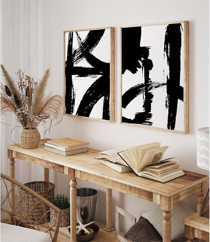 Tocliky Black and White Wall Art Abstract Modern Painting Minimalist Line Canvas Wall Art Decor Black And White Poster Abstract Artwork Prints for Living Room Bedroom 24x36 Inch Unframed Set of 2