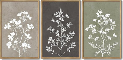 Drsoum Flower Framed Wall Art Vintage Floral Minimalist Wall Hanging Decor Farmhouse Colorful Botanical Prints Artwork for Bedroom Living Room Hallway 24x36in Natural Framed