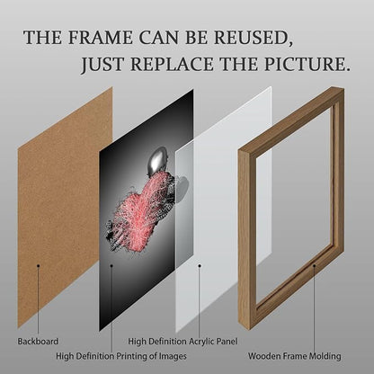 3Pcs Wood Framed 3D Couple Wall Art Poster Modern Decoration Prints Love Images Reusable Gallery Artwork Black and White Metal Style Romantic Hanging Painting Suitable 12x16 inch