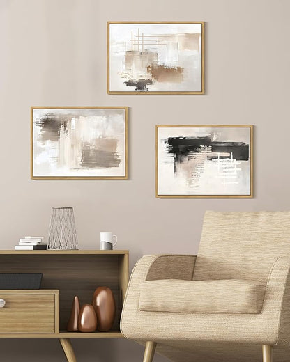 PHOPAGO Modern Abstract Framed Wall Art Mid Century Minimalist Beige Pastel Neutral Wall Decor for Kitchen Hallway - 12x16in Natural Framed